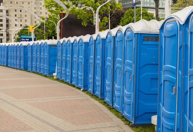 Seasonal porta potty units set up at a Medina, Ohio venue